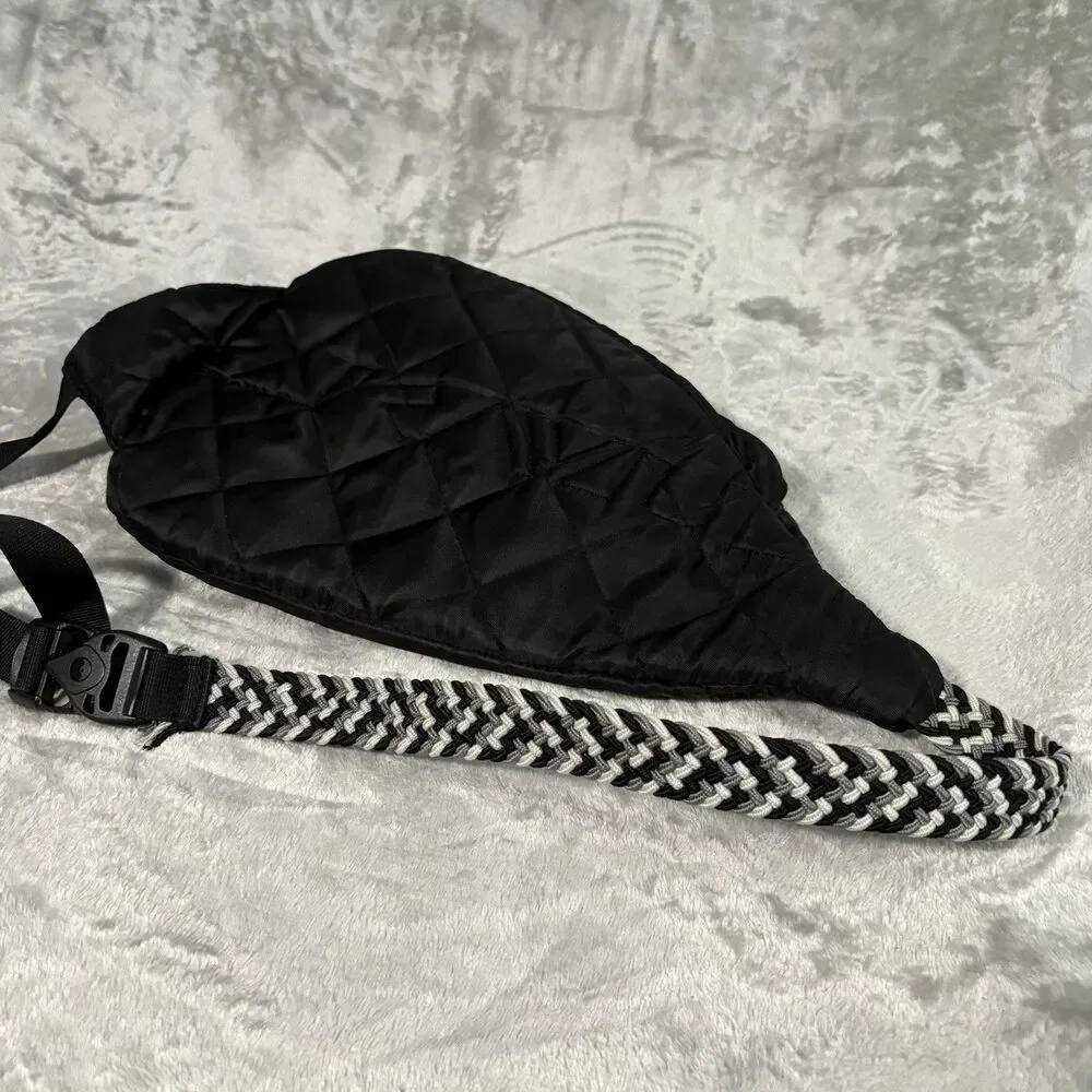 KAVU Quilted Rope Sling Bag Black Polyester Crossbody Backpack Gorpcore Boho
